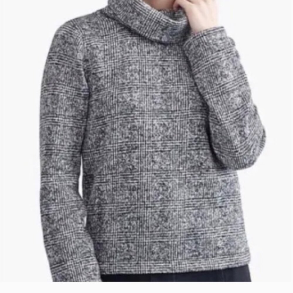 J. Crew Mercantile Women's Black Funnel Neck Plaid Pullover Sweater Size Small